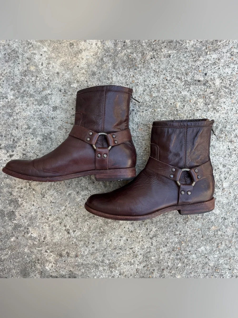 Frye Brown Leather Phillip Harness Ankle Moto Biker Zip Boots Size 9